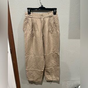 Wide-Leg High-Waist Trousers in Beige - Women's Wide Leg Pants Cropped Fit EUC